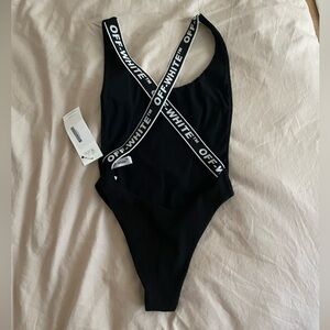Off White Swimsuit / Bodysuit w/ Logo Straps